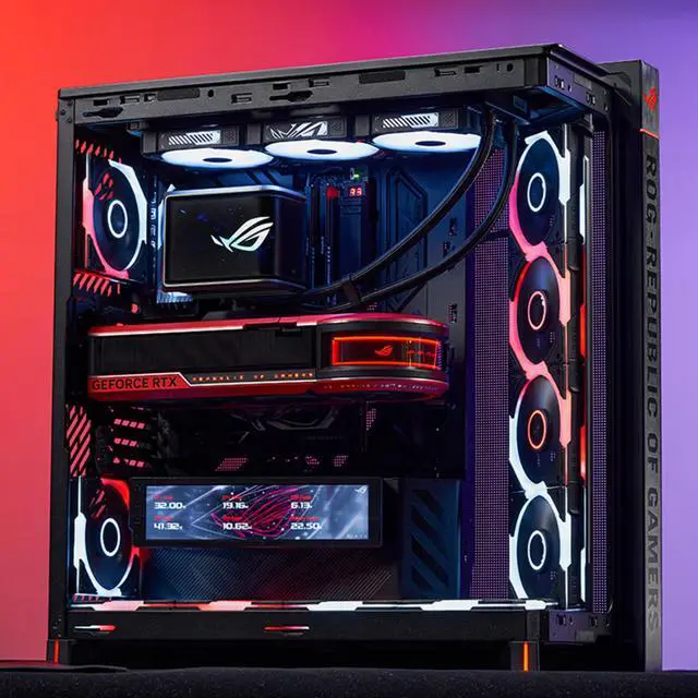 Alt view image 5 of 6 - ASUS ROG Cronox GR801 Direct Luxury Edition Mid-Tower Case, Supports E-ATX and BTF motherboards, Brushed aluminum frame, Supports 14 120mm fans, 10 preset lighting effects, Black