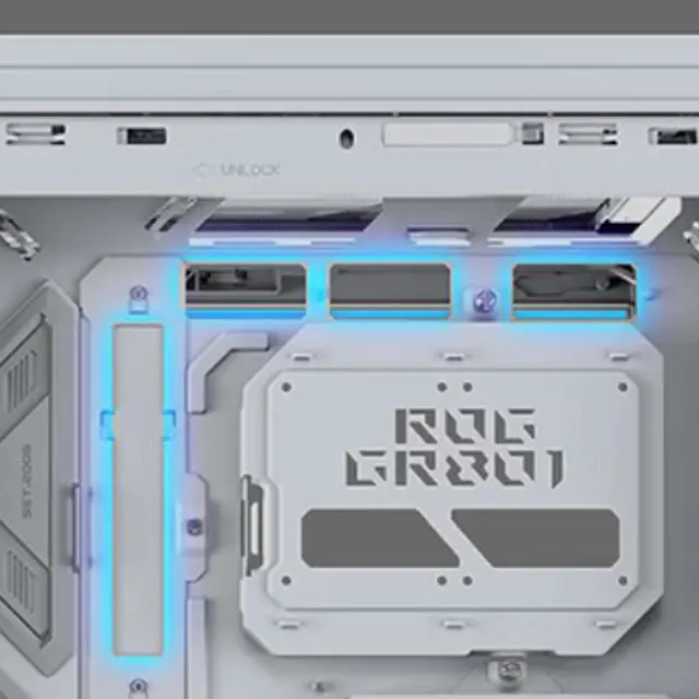 Alt view image 6 of 6 - ASUS ROG Cronox GR801 Direct Luxury Edition Mid-Tower Case, Supports E-ATX and BTF motherboards, Brushed aluminum frame, Supports 14 120mm fans, 10 preset lighting effects, White