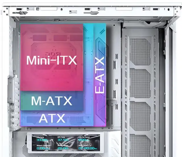 Alt view image 3 of 6 - ASUS ROG Cronox GR801 Direct Luxury Edition Mid-Tower Case, Supports E-ATX and BTF motherboards, Brushed aluminum frame, Supports 14 120mm fans, 10 preset lighting effects, White