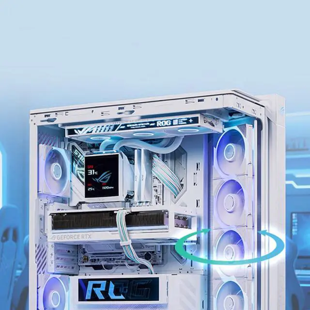Alt view image 5 of 6 - ASUS ROG Cronox GR801 Direct Luxury Edition Mid-Tower Case, Supports E-ATX and BTF motherboards, Brushed aluminum frame, Supports 14 120mm fans, 10 preset lighting effects, White