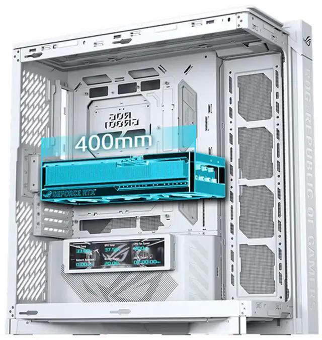 Alt view image 2 of 6 - ASUS ROG Cronox GR801 Direct Luxury Edition Mid-Tower Case, Supports E-ATX and BTF motherboards, Brushed aluminum frame, Supports 14 120mm fans, 10 preset lighting effects, White