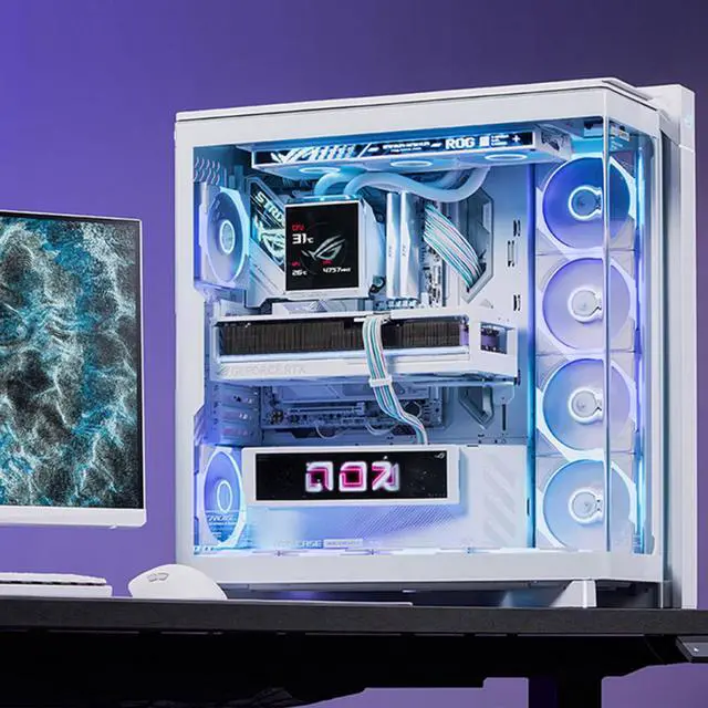 Alt view image 4 of 6 - ASUS ROG Cronox GR801 Direct Luxury Edition Mid-Tower Case, Supports E-ATX and BTF motherboards, Brushed aluminum frame, Supports 14 120mm fans, 10 preset lighting effects, White