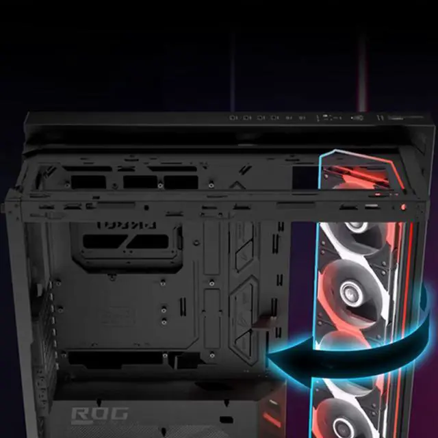 Alt view image 5 of 6 - ASUS ROG Cronox GR801 standard mid-tower case, Featuring a brushed aluminum frame, Support for E-ATX and BTF motherboards, Compatibility with up to 14 120mm fans, 10 preset lighting effects, Black