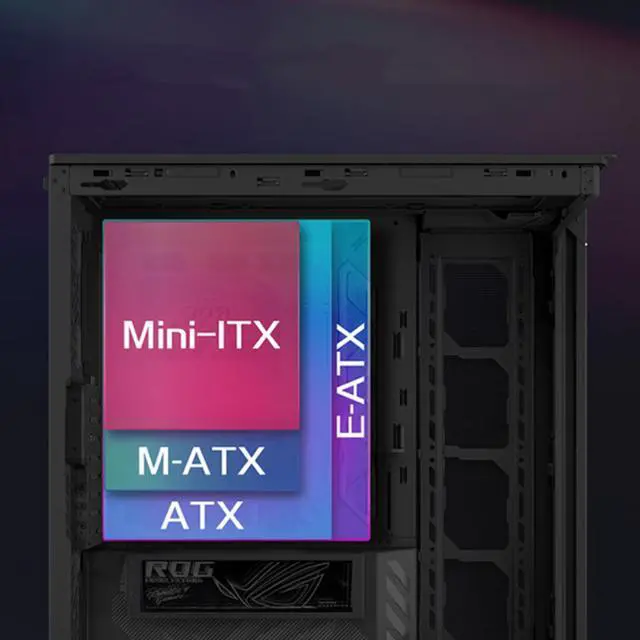 Alt view image 6 of 6 - ASUS ROG Cronox GR801 standard mid-tower case, Featuring a brushed aluminum frame, Support for E-ATX and BTF motherboards, Compatibility with up to 14 120mm fans, 10 preset lighting effects, Black