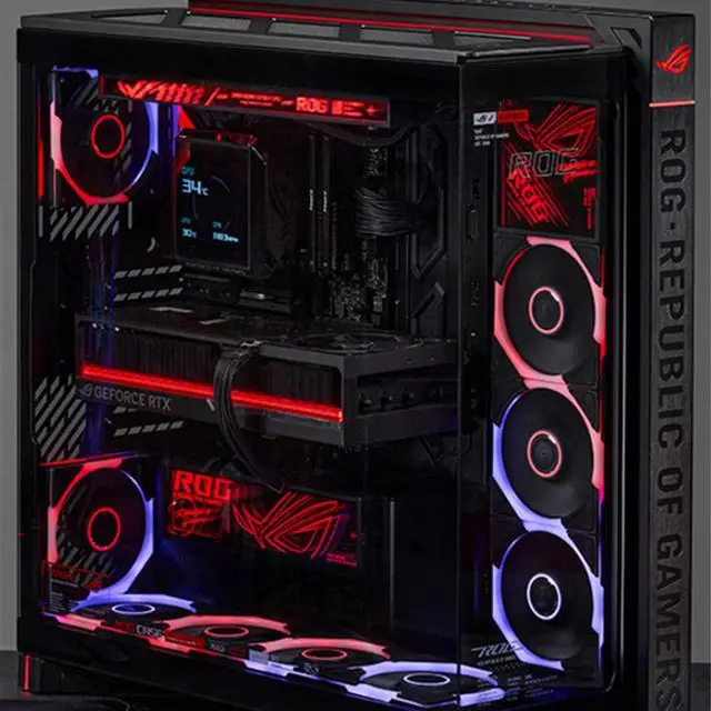 Alt view image 2 of 6 - ASUS ROG Cronox GR801 standard mid-tower case, Featuring a brushed aluminum frame, Support for E-ATX and BTF motherboards, Compatibility with up to 14 120mm fans, 10 preset lighting effects, Black
