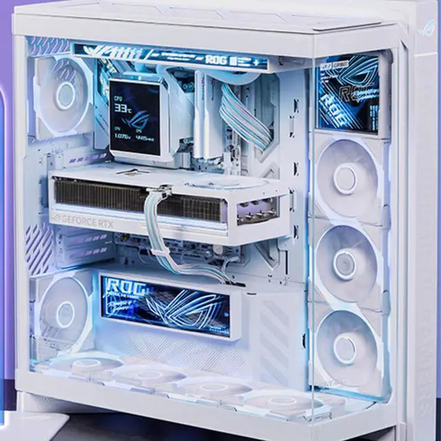 Alt view image 2 of 6 - ASUS ROG Cronox GR801 standard mid-tower case, Featuring a brushed aluminum frame, Support for E-ATX and BTF motherboards, Compatibility with up to 14 120mm fans, 10 preset lighting effects, White