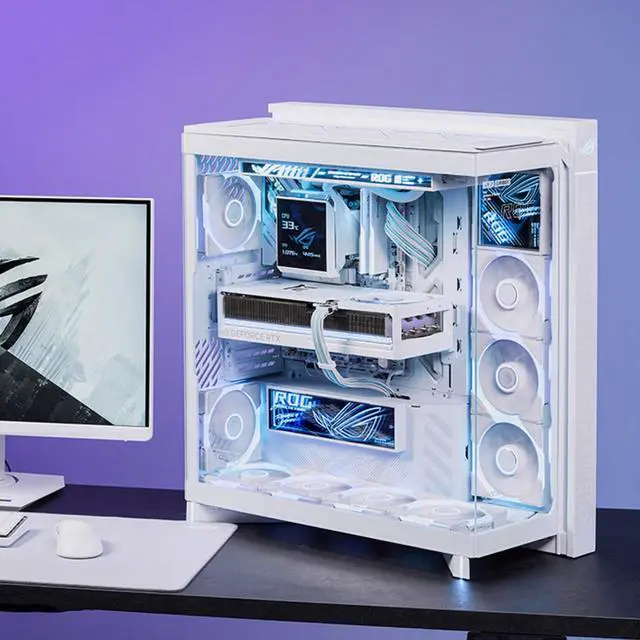 Alt view image 4 of 6 - ASUS ROG Cronox GR801 standard mid-tower case, Featuring a brushed aluminum frame, Support for E-ATX and BTF motherboards, Compatibility with up to 14 120mm fans, 10 preset lighting effects, White