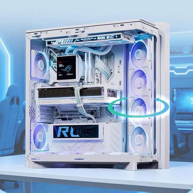 Alt view image 6 of 6 - ASUS ROG Cronox GR801 standard mid-tower case, Featuring a brushed aluminum frame, Support for E-ATX and BTF motherboards, Compatibility with up to 14 120mm fans, 10 preset lighting effects, White