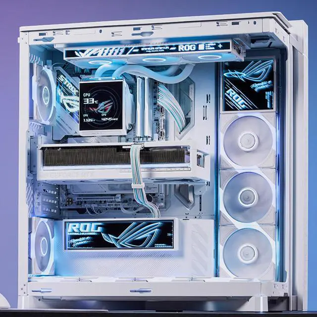 Alt view image 3 of 6 - ASUS ROG Cronox GR801 standard mid-tower case, Featuring a brushed aluminum frame, Support for E-ATX and BTF motherboards, Compatibility with up to 14 120mm fans, 10 preset lighting effects, White