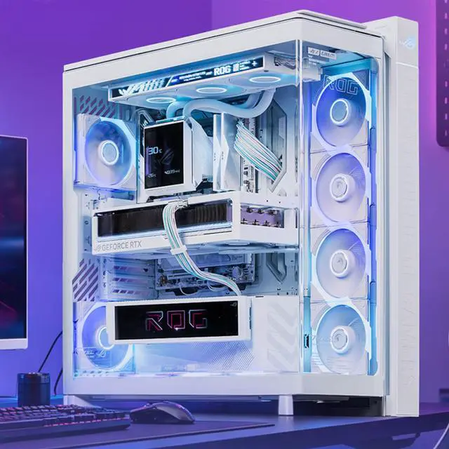 Alt view image 5 of 6 - ASUS ROG Cronox GR801 standard mid-tower case, Featuring a brushed aluminum frame, Support for E-ATX and BTF motherboards, Compatibility with up to 14 120mm fans, 10 preset lighting effects, White