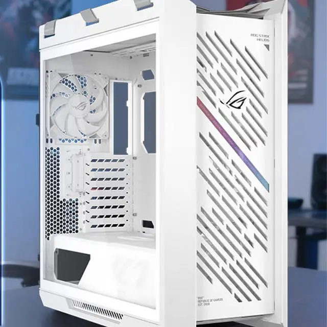 Alt view image 7 of 7 - ASUS ROG GX601S Mid-Tower Gaming Case, supports EATX motherboards, Aluminum alloy grille design, Dual tempered glass side panels, Four 140 x 28mm high-performance fans, ARGB lighting,White