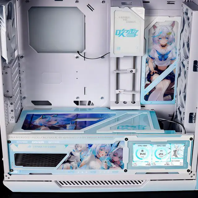 Alt view image 4 of 4 - ASUS ROG GX601S Strix Snow Custom Mid-Tower Case, supports EATX motherboards, Aluminum alloy grille design, dual-sided tempered glass, Four 140 x 28mm high-performance fans, ARGB lighting, Blue