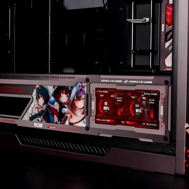 Alt view image 3 of 6 - ASUS ROG GX601S RO Ji Custom Mid-Tower Case, Supports EATX motherboards, Aluminum alloy grille design, dual-sided tempered glass, Four 140 x 28mm high-performance fans, ARGB lighting, Red