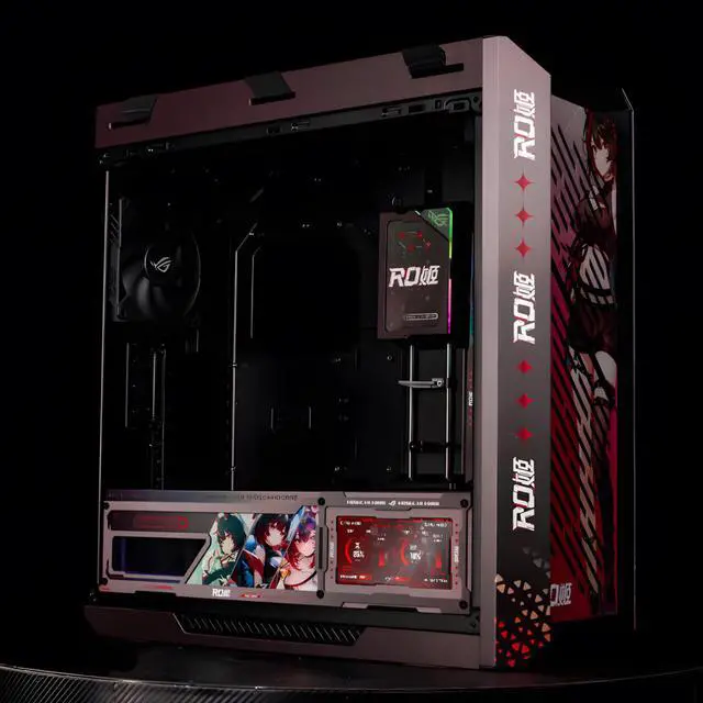 Alt view image 4 of 6 - ASUS ROG GX601S RO Ji Custom Mid-Tower Case, Supports EATX motherboards, Aluminum alloy grille design, dual-sided tempered glass, Four 140 x 28mm high-performance fans, ARGB lighting, Red