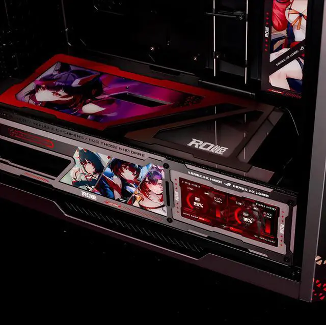 Alt view image 6 of 6 - ASUS ROG GX601S RO Ji Custom Mid-Tower Case, Supports EATX motherboards, Aluminum alloy grille design, dual-sided tempered glass, Four 140 x 28mm high-performance fans, ARGB lighting, Red