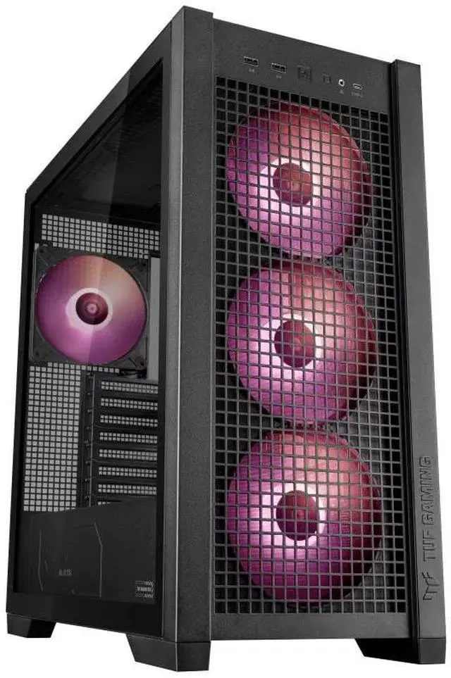 Alt view image 2 of 7 - ASUS TUF GAMING GT302 ARGB Mid-Tower Case, Equipped with 4 140 x 28 mm ARGB fans, Supports BTF 2.0 rear-mounted motherboards, Features two USB-A and USB Type-C ports, Black
