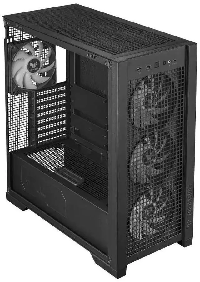 Alt view image 5 of 7 - ASUS TUF GAMING GT302 ARGB Mid-Tower Case, Equipped with 4 140 x 28 mm ARGB fans, Supports BTF 2.0 rear-mounted motherboards, Features two USB-A and USB Type-C ports, Black