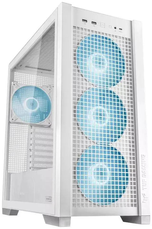 Main image of ASUS TUF GAMING GT302 ARGB Mid-Tower Case, Equipped with 4 140 x 28 mm ARGB fans, Supports BTF 2.0 rear-mounted motherboards, Features two USB-A and USB Type-C ports, White