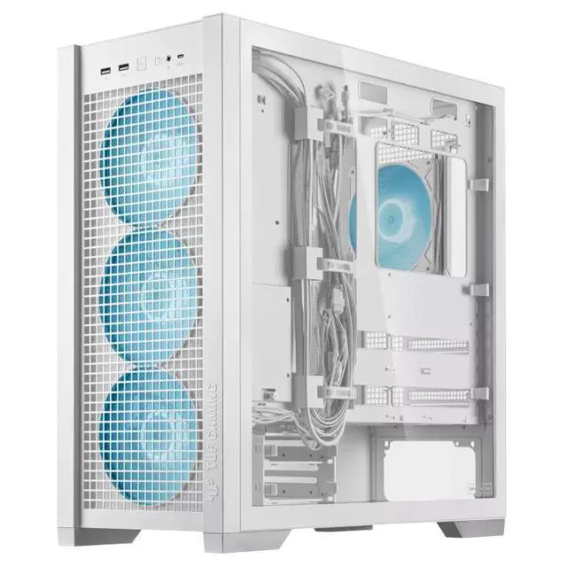 Alt view image 5 of 7 - ASUS TUF GAMING GT302 ARGB Mid-Tower Case, Equipped with 4 140 x 28 mm ARGB fans, Supports BTF 2.0 rear-mounted motherboards, Features two USB-A and USB Type-C ports, White