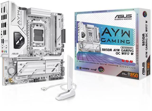 Alt view image 7 of 7 - ASUS B850M AYW GAMING OC WIFI7 W Motherboard & AMD Ryzen 5 9600X CPU Combo, AMD AM5, DDR5, PCIe 5.0 slot, 2.5Gb Ethernet, rear USB 20Gbps Type-C, front USB 10Gbps Type-C, WiFi 7, Aura Sync