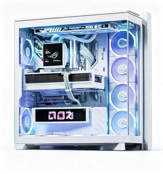 Alt view image 7 of 7 - ASUS ROG Cronox GR801 Curved Deluxe Edition Case, featuring a 9.2-inch ROG-exclusive secondary display; compatible with E-ATX, ATX, BTF, MATX, and MINI-ATX motherboards; white