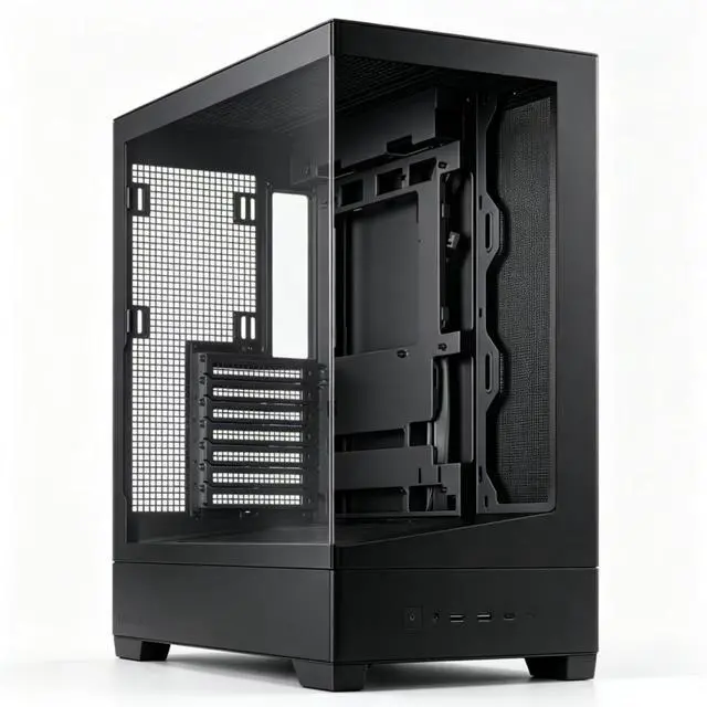 Alt view image 4 of 7 - ASUS Lanjie A31 Case, supports ATX, M-ATX, and Mini-ITX motherboards, features a high-speed Type-C port, an angled bottom fan mount, tool-free disassembly, a dual-panel glass design, black.