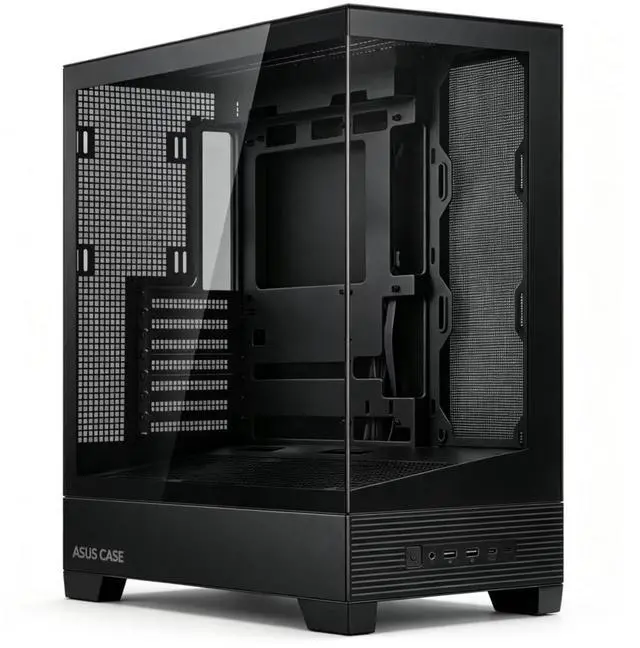 Alt view image 3 of 7 - ASUS Lanjie A31 Case, supports ATX, M-ATX, and Mini-ITX motherboards, features a high-speed Type-C port, an angled bottom fan mount, tool-free disassembly, a dual-panel glass design, black.