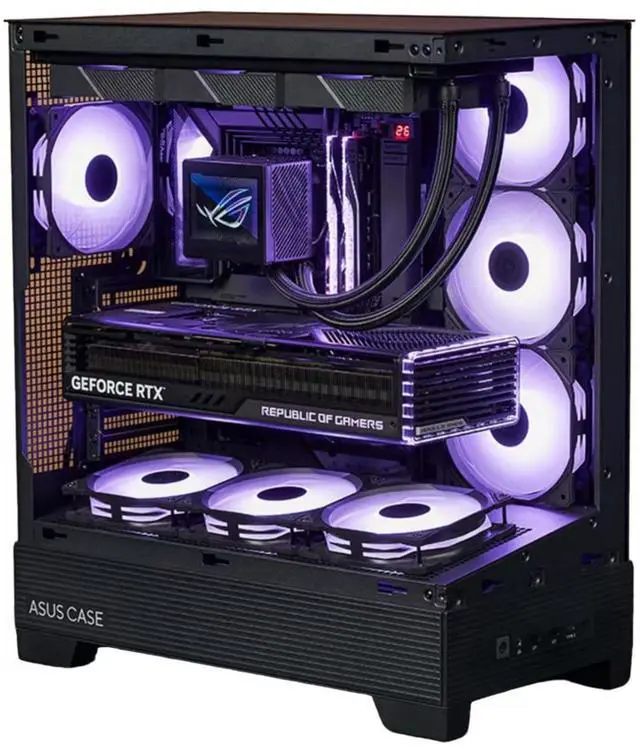 Alt view image 6 of 7 - ASUS Lanjie A31 Case, supports ATX, M-ATX, and Mini-ITX motherboards, features a high-speed Type-C port, an angled bottom fan mount, tool-free disassembly, a dual-panel glass design, black.