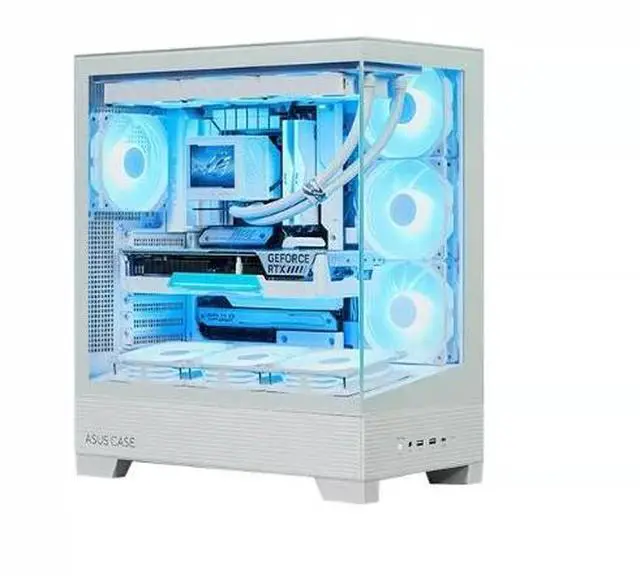 Alt view image 6 of 7 - ASUS Lanjie A31 Case, supports ATX, M-ATX, and Mini-ITX motherboards, features a high-speed Type-C port, an angled bottom fan mount, tool-free disassembly, a dual-panel glass design, white.