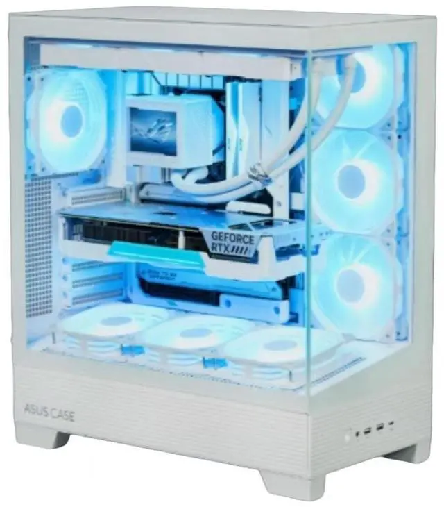 Alt view image 7 of 7 - ASUS Lanjie A31 Case, supports ATX, M-ATX, and Mini-ITX motherboards, features a high-speed Type-C port, an angled bottom fan mount, tool-free disassembly, a dual-panel glass design, white.