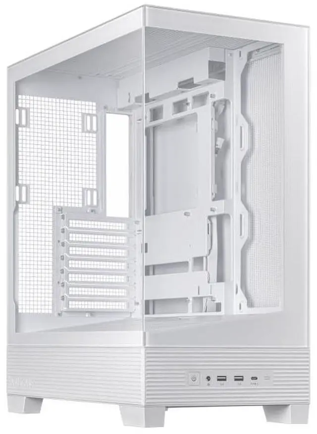Alt view image 2 of 7 - ASUS Lanjie A31 Case, supports ATX, M-ATX, and Mini-ITX motherboards, features a high-speed Type-C port, an angled bottom fan mount, tool-free disassembly, a dual-panel glass design, white.
