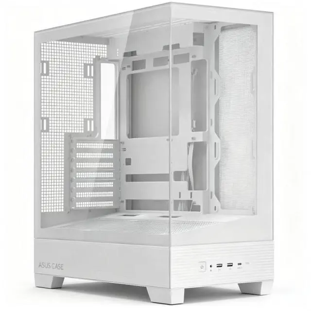 Alt view image 4 of 7 - ASUS Lanjie A31 Case, supports ATX, M-ATX, and Mini-ITX motherboards, features a high-speed Type-C port, an angled bottom fan mount, tool-free disassembly, a dual-panel glass design, white.