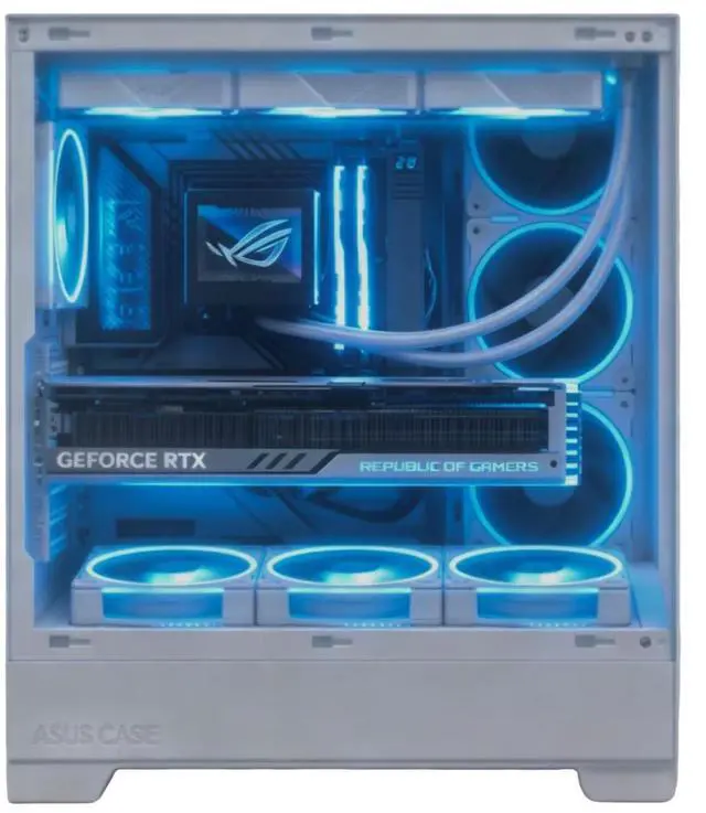 Alt view image 5 of 7 - ASUS Lanjie A31 Case, supports ATX, M-ATX, and Mini-ITX motherboards, features a high-speed Type-C port, an angled bottom fan mount, tool-free disassembly, a dual-panel glass design, white.