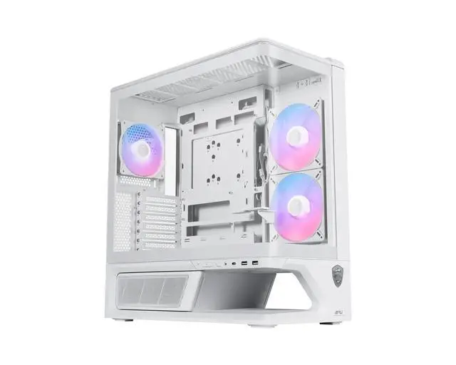 Alt view image 3 of 5 - MSI MPG VIXTA 300R PZ White MidTower Ocean View PC Case, Supports Regular ATX, MicroATX, MiniITX & BackConnect ATX / MicroATX Motherboards, OnePiece Curved Tempered Glass, 3 PreInstalled Fans