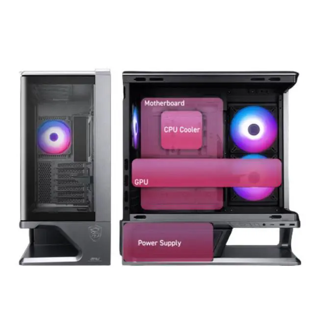 Alt view image 3 of 6 - MSI MPG VIXTA 300L PZ MidTower Ocean View PC Case, Supports Regular ATX, MicroATX, MiniITX & BackConnect ATX / MicroATX Motherboards, Curved Tempered Glass, BackConnect Motherboard Compatible
