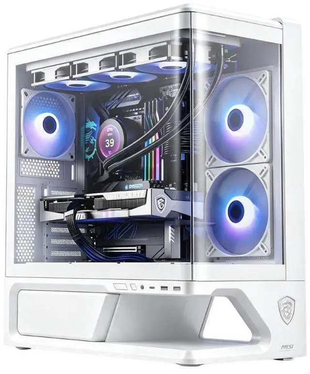 Alt view image 2 of 6 - MSI MPG VIXTA 300L PZ White MidTower Ocean View PC Case, Supports ATX BackConnect Motherboards, OnePiece Curved Tempered Glass, Trapezoidal Base Design, 35mm Rear CableRouting Space