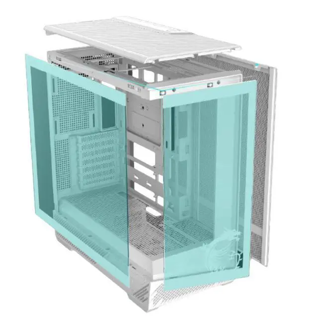 Alt view image 5 of 6 - MSI MAG PANO 131L PZ WHITE MidTower Gaming Ocean View PC Case, Regular & BackConnect ATX/MicroATX MiniITX Support, Vertical GPU Mount, Tempered Glass Panel, 360mm AIO Support, Rotatable GPU Bracke