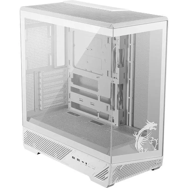Alt view image 4 of 6 - MSI MAG PANO 131L PZ WHITE MidTower Gaming Ocean View PC Case, Regular & BackConnect ATX/MicroATX MiniITX Support, Vertical GPU Mount, Tempered Glass Panel, 360mm AIO Support, Rotatable GPU Bracke