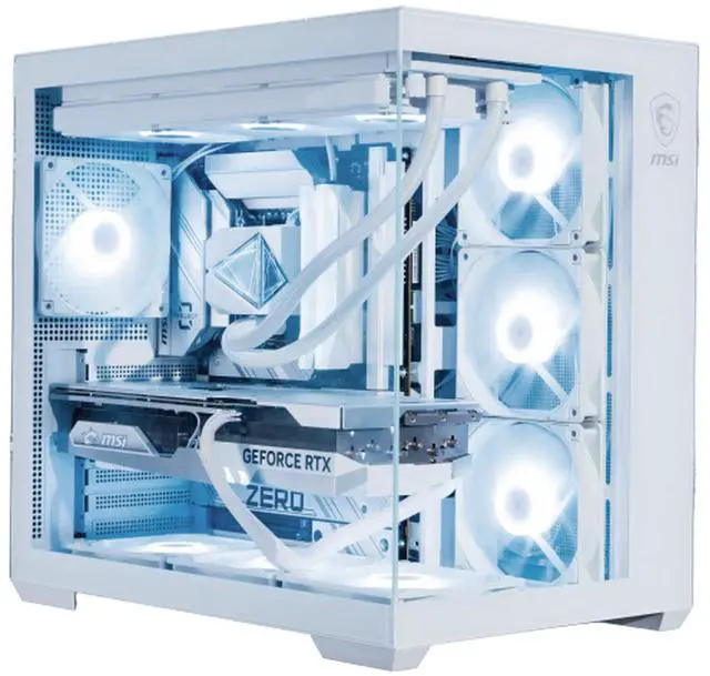 Main image of MSI PAG PANO 100L PZ WHITE MidTower Ocean View PC Case, ATX Supported, 270° PillarFree Panel, 360mm AIO Support, BackConnect MB Compatible, LeftRight Compartment, RTX 5090 Compatible, 10 Fan Mount