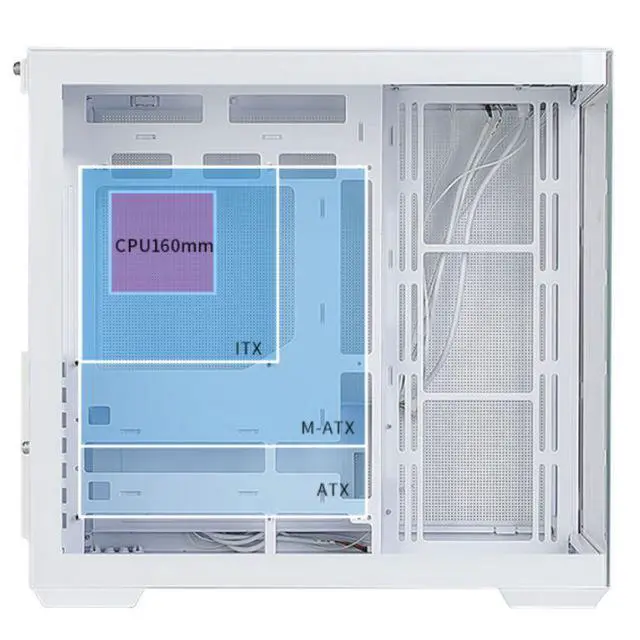 Alt view image 6 of 7 - MSI PAG PANO 100L PZ WHITE MidTower Ocean View PC Case, ATX Supported, 270° PillarFree Panel, 360mm AIO Support, BackConnect MB Compatible, LeftRight Compartment, RTX 5090 Compatible, 10 Fan Mount