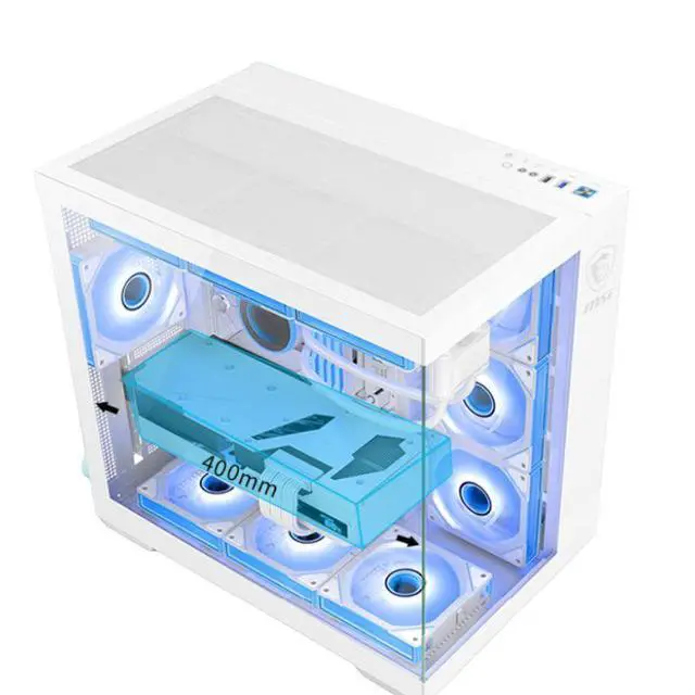 Alt view image 7 of 7 - MSI PAG PANO 100L PZ WHITE MidTower Ocean View PC Case, ATX Supported, 270° PillarFree Panel, 360mm AIO Support, BackConnect MB Compatible, LeftRight Compartment, RTX 5090 Compatible, 10 Fan Mount