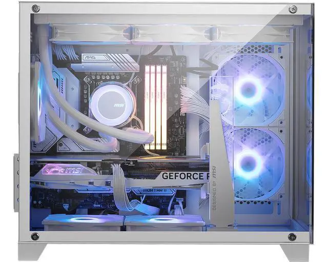 Alt view image 4 of 7 - MSI PAG PANO M100L WHITE MicroATX Tower Gaming PC Case, Tempered Glass Side, MicroATX/MiniITX Support, Ocean View, 270° PillarFree Panel, 360mm AIO Support, 9 Fan Mounts