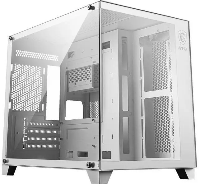 Main image of MSI PAG PANO M100L WHITE MicroATX Tower Gaming PC Case, Tempered Glass Side, MicroATX/MiniITX Support, Ocean View, 270° PillarFree Panel, 360mm AIO Support, 9 Fan Mounts