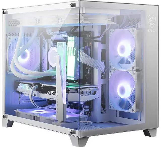 Alt view image 3 of 7 - MSI PAG PANO M100L WHITE MicroATX Tower Gaming PC Case, Tempered Glass Side, MicroATX/MiniITX Support, Ocean View, 270° PillarFree Panel, 360mm AIO Support, 9 Fan Mounts