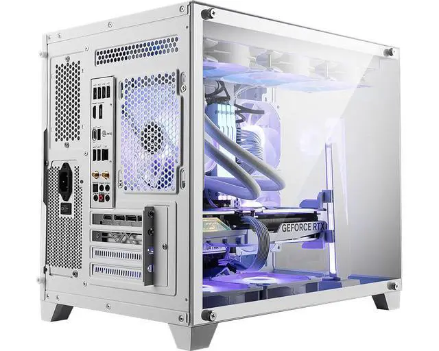 Alt view image 5 of 7 - MSI PAG PANO M100L WHITE MicroATX Tower Gaming PC Case, Tempered Glass Side, MicroATX/MiniITX Support, Ocean View, 270° PillarFree Panel, 360mm AIO Support, 9 Fan Mounts