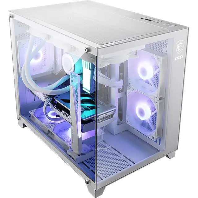 Alt view image 7 of 7 - MSI PAG PANO M100L WHITE MicroATX Tower Gaming PC Case, Tempered Glass Side, MicroATX/MiniITX Support, Ocean View, 270° PillarFree Panel, 360mm AIO Support, 9 Fan Mounts