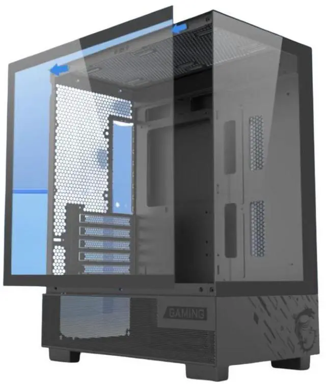 Main image of MSI PAG PANO M110L Black Small Form Factor Gaming PC Case, Supports MiniITX Motherboard, Tempered Glass Side Panel, Ocean View Design, 270° PillarFree Side Panel, 240mm AIO Cooler , 7 Fan Mounts