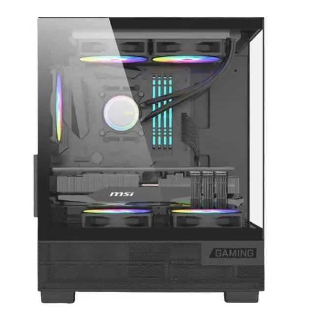 Alt view image 2 of 6 - MSI PAG PANO M110L Black Small Form Factor Gaming PC Case, Supports MiniITX Motherboard, Tempered Glass Side Panel, Ocean View Design, 270° PillarFree Side Panel, 240mm AIO Cooler , 7 Fan Mounts