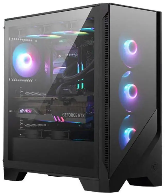 Main image of MSI MAG FORGE 320L MidTower PC Case, Tempered Glass Side, ATX/MicroATX/MiniITX Support, 360mm AIO Support, 11 Fan Mounts, Optimized Airflow, Magnetic Dust Filter, Side Air Intake