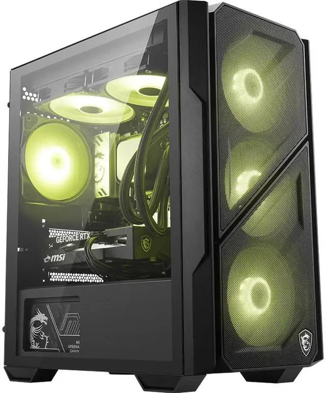 Main image of MSI MAG FORGE M110L AIRFLOW Black MidTower Gaming PC Case, Supports MicroATX & MiniITX Motherboards, 240mm AIO Cooler Support, Tempered Glass Side Panel, 7 Fan Mounts